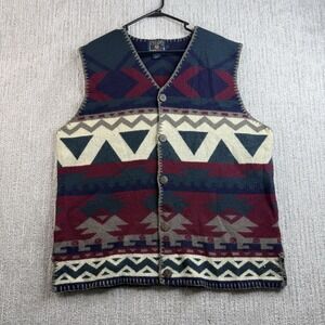 Vintage Chaps Ralph Lauren Aztec Wool Vest Men's Size Large Hong Kong